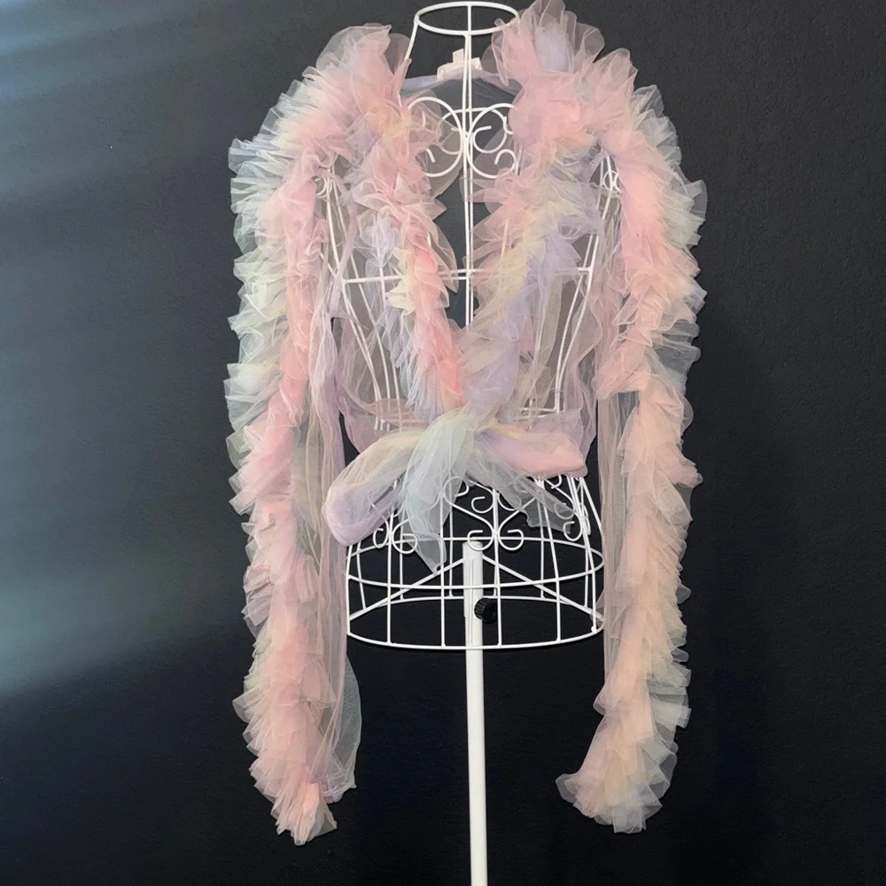 Pastel Pink Tulle Ruffle Wrap - Picture 1 of 8